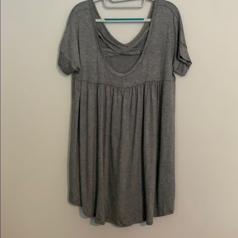Tunic - grey vneck w/ crossing detail in back